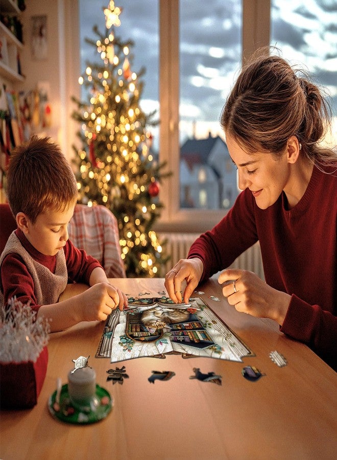 Jigfoxy Wooden Puzzles for Adults, The Cat in The Book Wood Puzzle for Adults, Unique Animal-Shaped Wooden Jigsaw Puzzle, Christmas Thanksgiving Gifts for Family and Friends (S-7.7 * 7.6in-100pcs) - Image 3